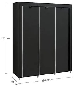 Dulap Haine cu 5 Rafturi si 2 Bare, Husa Detasabila, Metal, Negru, Vasagle, RYG12B
