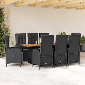 3213521 vidaXL Set mobilier de grădină cu perne, 9 piese, negru, poliratan