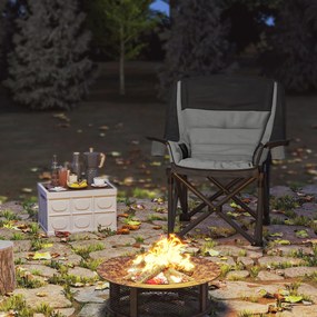 Outsunny Scaun de Camping Pliabil cu 2 Suporturi pentru Pahare și Buzunare Laterale, 99x71x103 cm, Gri | Aosom Romania