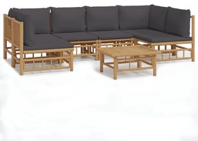 3155230 vidaXL Set mobilier de grădină cu perne gri închis, 7 piese, bambus