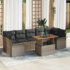 vidaXL Set de canapea de grădină cu 8 piese, cu perne, gri, din rattan polițat și acacia