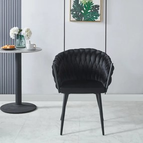 Scaun dining, catifea, cadru metalic, Negru