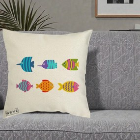 Perna Decorativa Pesti Colorati Cartoon, 40x40 cm, Ecru, Husa Detasabila, Perna Inclusa, BEKZ®