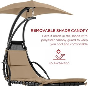 Șezlong suspendat din oțel, cu pernă încorporată, baldachin detașabil, Bej Tan