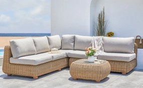 Set lounge exterior colțar 5 locuri din rattan sintetic și aluminiu cu măsuță și perne incluse, „Corner”