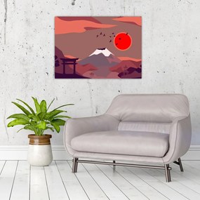 Tablou pe sticlă - Ilustrație a Muntelui Fuji (70x50 cm)