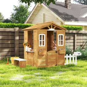 Outsunny Căsuță pentru Copii din Lemn cu Gard și Bancă, 205x119x140 cm | Aosom Romania