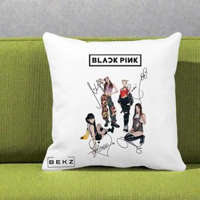 Perna Personalizata K-pop BLACKPINK Fotografie Grup Autografe Toate Membre, 40x40 cm, Alba Mata, Husa Detasabila, Perna Inclusa, BEKZ®