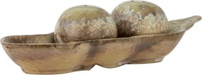 Set solniță și piperniță vintage din ceramică bej cu suport, 26x6x8 cm, „Kayo"