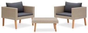vidaXL Set mobilier de grădină cu perne, 3 piese, bej, poliratan