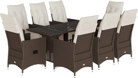 vidaXL Set bistro de grădină cu perne, 9 piese, maro, poliratan