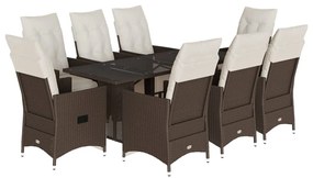 3276922 vidaXL Set bistro de grădină cu perne, 9 piese, maro, poliratan