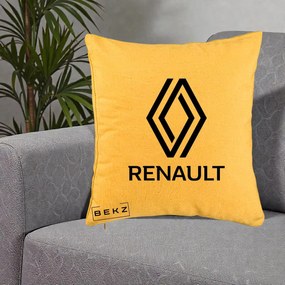 Perna Personalizata cu emblema Renault, 40x40 cm, Galben, Husa Detasabila, Perna Inclusa, BEKZ®
