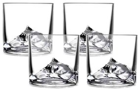 Set de pahare de whisky LIITON L10200 Everest, 270 ml, 4 buc., pereți groși, fund 3D în formă de vârful Everest, transparent