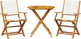 vidaXL Set mobilier bistro, 3 piese, textil alb crem/lemn masiv