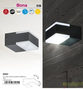 Aplica de perete moderna LED cu protectie IP54, finisaj antracit gri, Bona 8060 RX