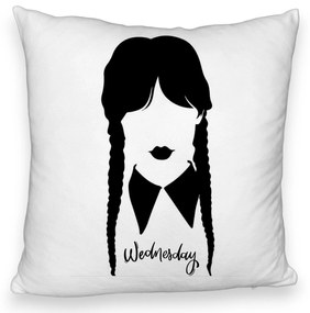 Perna Decorativa Fluffy, Model Wednesday Addams 2, 40x40 cm, Alba, Husa Detasabila, Burduf