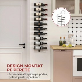 HOMCOM Suport pentru Sticle de Vin cu Montare pe Perete, 27x10x116 cm, Negru | Aosom Romania