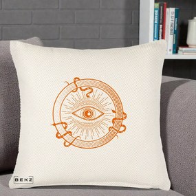 Perna Personalizata Ochiul Providentei Mistic Orange, 40x40 cm, Crem Reliefat, Husa Detasabila, Perna Inclusa, BEKZ®