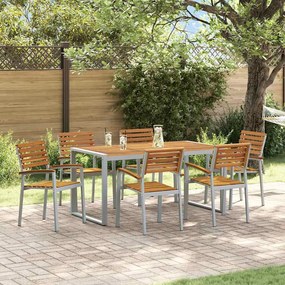 vidaXL Set de dining de 7 piese din lemn de acacia și metal
