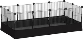 PawHut Tarc de joacă, tarc cu 12 panouri, tarc pentru animale mici, iepuri, porcușori de Guineea, 120x60x40 cm, Negru | Aosom Romania