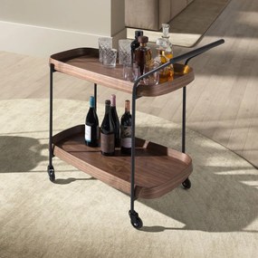 Gheridon, Mini Bar cu roti pentru bauturi si sticle Walnut