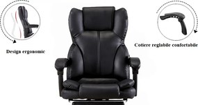 RESIGILAT- Scaun directorial, suport picioare, funcție recliner, SIB 818, PU, Negru