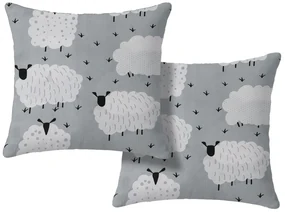 Set 2 bucati huse decorative WHITE SHEEPS 45x45 cm, gri