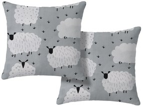 Set 2 bucati huse decorative WHITE SHEEPS 45x45 cm, gri