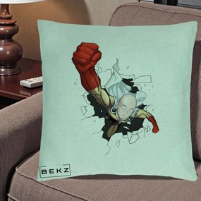 Perna Personalizata One Punch Man Saitama Pumn, 40x40 cm, Verde Menta, Husa Detasabila, Perna Inclusa, BEKZ®