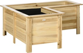Outsunny Jardinieră înălțată din lemn ghiveci exterior în formă de L cu material nețesut grădină urbană 120x120x50 cm Natural | Aosom Romania