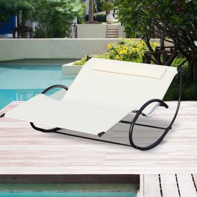 Outsunny Pat Sezlong 2 Locuri, Sezlong de Gradina tip Balansoar in Metal si Textilene, 140x200x36-88cm, Alb Crem | Aosom Romania
