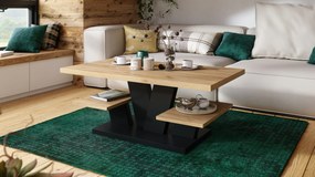 Mazzoni VIVA MAT Stejar Auriu/Negru - MASUȚĂ DE CAFEA MODERNĂ cu RAFTURI