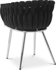 Scaun de masa din catifea ORION VELVET cu picioare argintii, negru