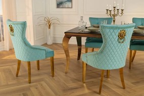 Set 2 scaune Stil Baroc, Catifea, Albastru Deschis, Metal, Auriu, Castle