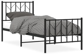 374445 vidaXL Cadru pat metalic cu tăblii de cap/picioare, negru, 75x190 cm