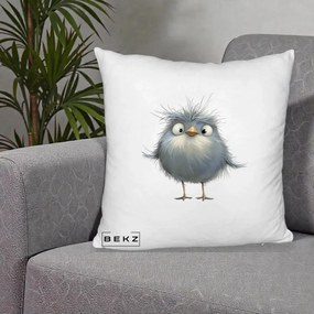 Perna Decorativa Pui Gri Pufos Zbarlit, 40x40 cm, Alb Pufos, Husa Detasabila, Perna Inclusa, BEKZ®