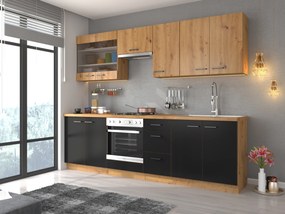 Bucătărie 260 cm Miraluna (Stejar artisan + Negru mat). 1062380