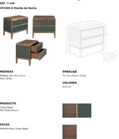 Noptiera cu 2 sertare design LUX Dark green