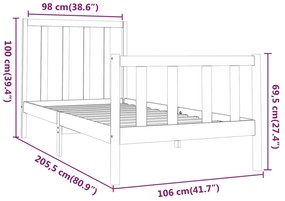 Cadru de pat, negru, 100x200 cm, lemn masiv de pin Negru, 100 x 200 cm