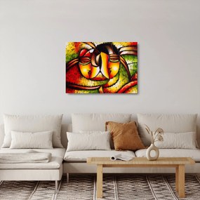 Tablou pe sticlă - Pictură în ulei, chipuri abstracte (70x50 cm)