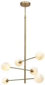 Lustra cu 6 globuri din sticla cu aspect de marmura Carrara auriu