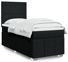 vidaXL Pat box spring cu saltea, negru, 90x200 cm, textil