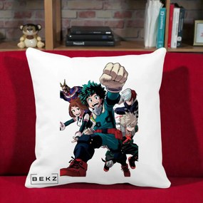 Perna Personalizata My Hero Academia Izuku Deku si Echipa, 40x40 cm, Alba Mata, Husa Detasabila, Perna Inclusa, BEKZ®