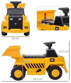 HOMCOM Camion Jucarie Electric cu Licenta CAT, Faruri si Efecte Sonore pentru Copii 18-36 Luni, 74.5x36x43.5 cm, Galben si Negru