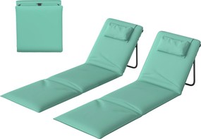 Outsunny Set de 2 Covorașe de Plajă Pliabile cu Spătar Reglabil Tetieră Căptușită 146x50x2 cm Verde | Aosom Romania