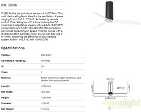 Ventilator cu telecomanda Tube negru mat / maro 32037