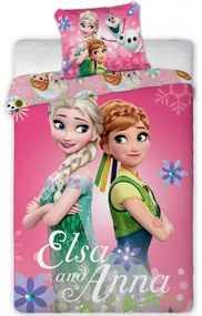 Set lenjerie pat copii Frozen Elsa and Anna 100x135 + 40x60 SunCity