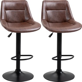 HOMCOM Set 2 Scaune de Bar, Scaune înalte, reglabile în înălțime, incl. Suport pentru Picioare, 46.5cm x 50cm x 108cm, Negru + Maro | Aosom Romania