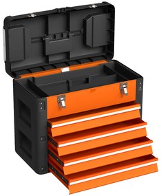 HOMCOM Cutie de scule goală, 49,7 x 25,3 x 40,7 cm Cutie de scule cu 4 sertare, Mini cutie Oțel Portocaliu | Aosom Romania